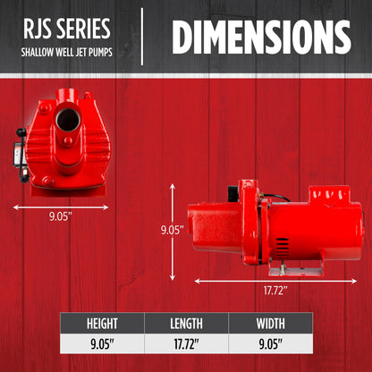 Red Lion RJS-50-PREM 1/2 HP, 12 GPM, 115/230 Volt, Premium Cast Iron Shallow Well Jet Pump, Red, 602206