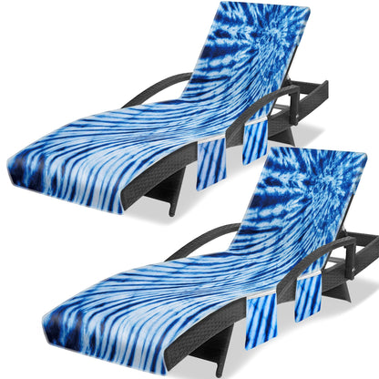 Lounge Chair Towel Cover (Pack of 2), Tie Dye Style Chaise Lounge Cover, Beach Chair Covers with Pockets for Pool Beach Garden Courtyard Outdoor Trips, 85 x30 in, Royal Blue