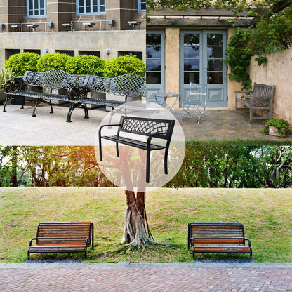 FDW Garden Bench Bench Park Outdoor Bench for Patio Metal Bench Park Bench with Plastic Backrest Armrests Sturdy Steel Frame Furniture for Yard Porch Work Entryway, Black