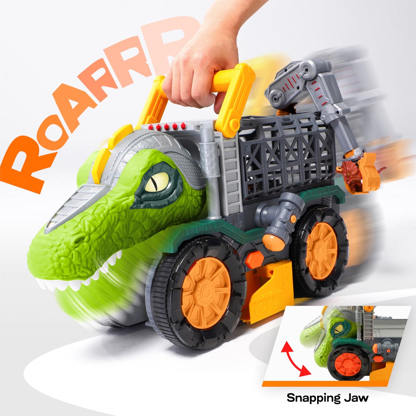 JOVA Vroomix Dinosaur Toy for Toddlers 2 3 4 5+ Year Old, Extra Large Dinosaur Monster Truck with Figures, T-Rex Toy with Launcher and Darts, Crane Arm & Tunnel, Jurassic Toy for Boys Birthday Gift