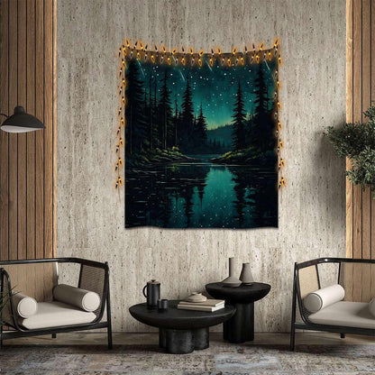 Mystical Enchanted Forest Tapestry Aesthetic Wall Hanging Tapestries Wall Decor Moody Night Sky with Meteor Showers over Lake for Bedroom Living Room Dorm Gallery (WCDOY53,40" L x 30" W)