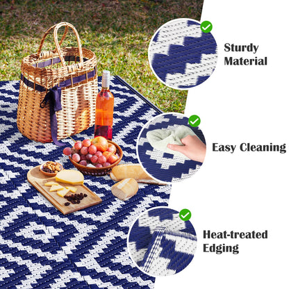 Mattitude Waterproof Outdoor Rug 6x9 Ft Outdoor Plastic Straw Rug Reversible Patio Rug Large Outdoor Carpet Area Rug for Patio Backyard Picnic Beach Camping RV Blue