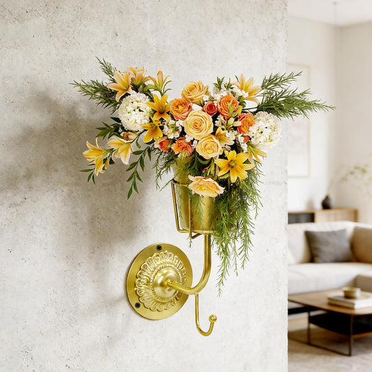 Hzampsun Vintage Brass Wall Vase - Hanging Home Decor & Multifunctional Wall-Mounted Organizer Container for Flowers,Keys & Small Items,Kitchen Bathroom Bedroom Organization & Decor