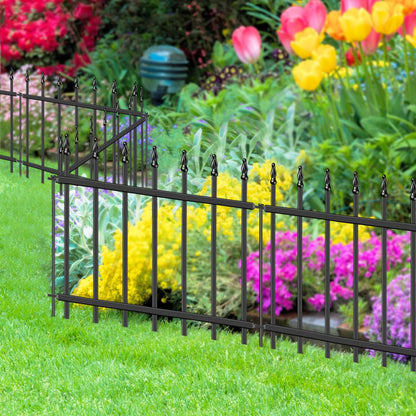 FOREHOGAR Decorative Metal Garden Fence 18 in H x 10 ft L, Small Border Roman Column Deco, Barrier Fencing for Yard Flower Bed Lawn Landscape Outdoor, 5 Panels + 6 Stakes Black
