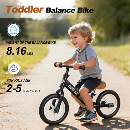 Bobike Toddler Balance Bike, Balance Bike with Footrest for Ages 2-5, Adjustable Seat & Handlebar, No-Pedal Training Bicycle, Gift for Boys and Girls(Black)