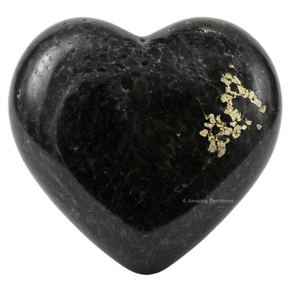 Nuummite Crystal Heart Palm Stone - Pocket Massage Worry Stone for Natural Body Chakra Balancing, Reiki Healing and Crystal Grid