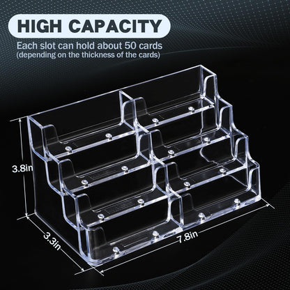 Acrylic Business Card Holder for Desk,4-Tier Clear Plastic Display Stand with 8 Pockets, Holds 400 Cards,ldeal for Office & Workspace Organization,2 Pack