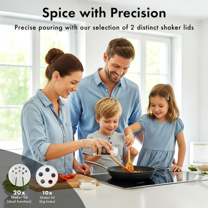 EDELHAUS Glass Spice Jars with Labels and Steel Lids (24 x 4oz) Spice Containers with 240 Label, Steel Funnel, Shaker Inserts, Empty Square Seasoning Organizer for Spice Rack, Cabinet, Drawer
