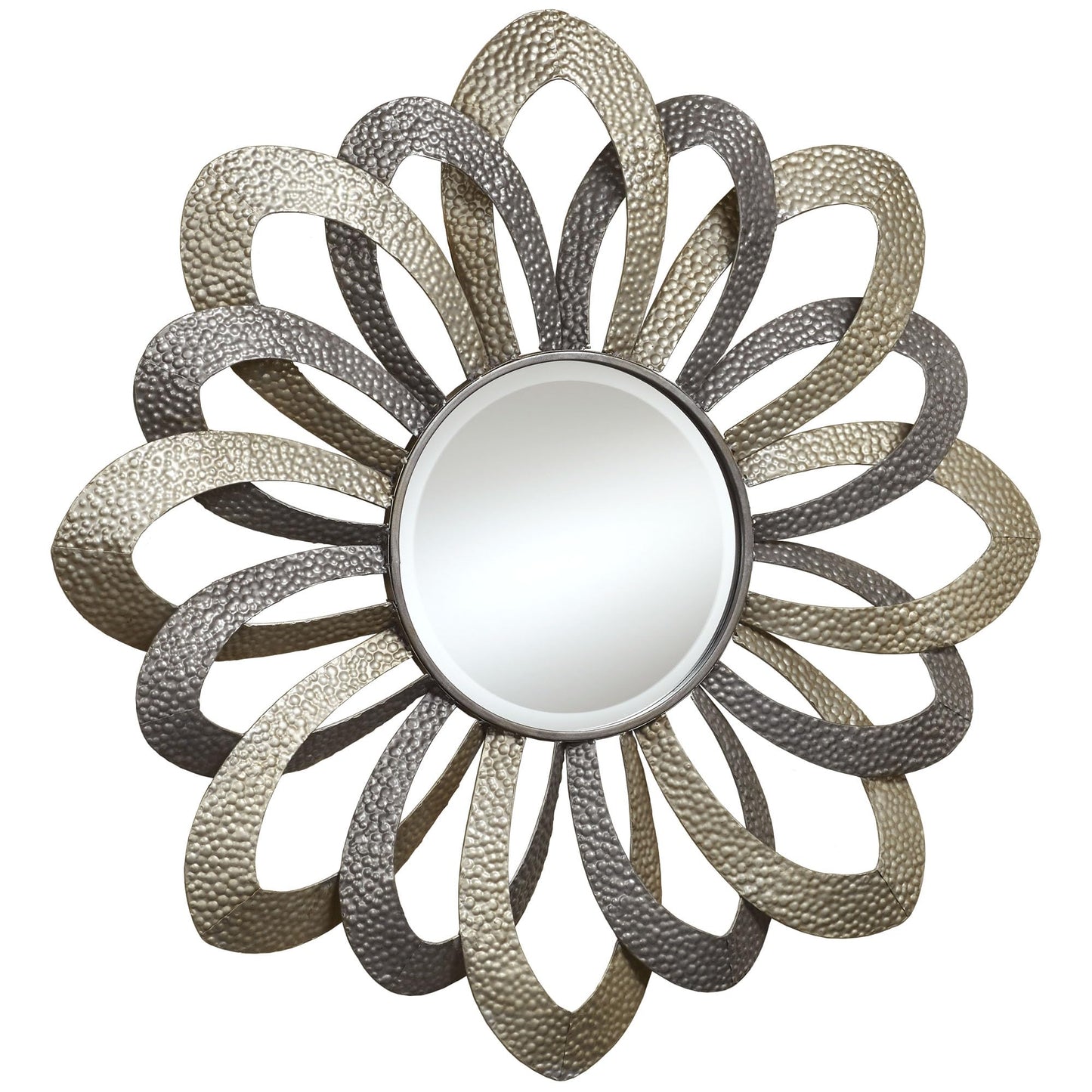 Touch of Class Metal Flower Round Wall Accent Mirror Gray and Silver