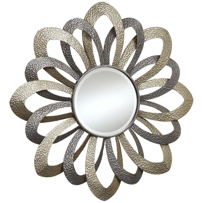 Touch of Class Metal Flower Round Wall Accent Mirror Gray and Silver