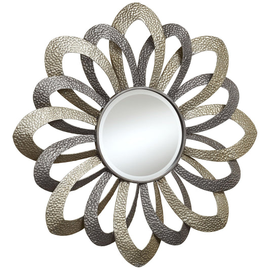 Touch of Class Metal Flower Round Wall Accent Mirror Gray and Silver