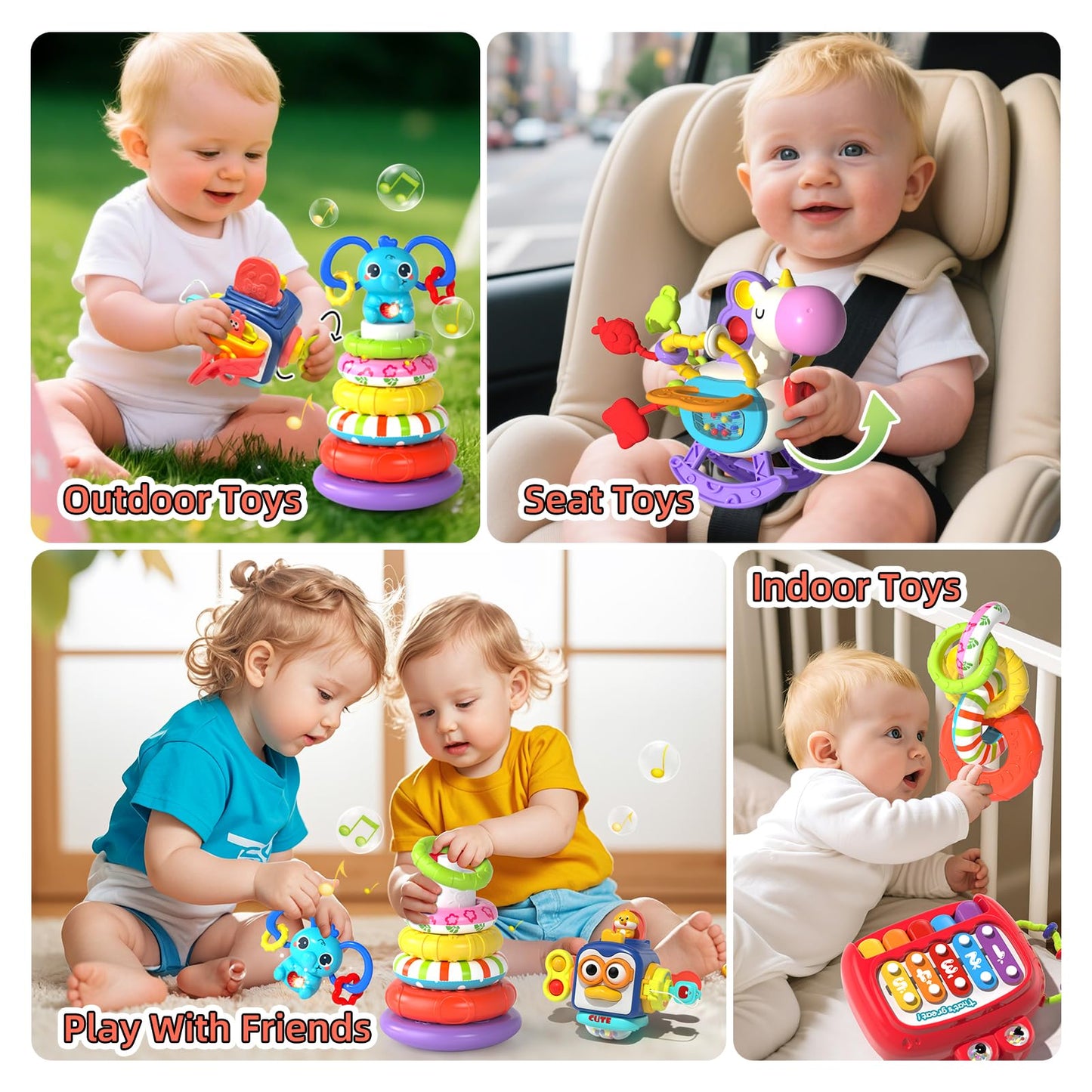 4 in 1 Baby Toys for 6-12 Months, Infant Sensory & Stacking for 1 Year Old, Dinosaur Busy Cube Toys for Babies 6-9-12 Months, Piano Xylophone Musical Travel Toy, Christmas Birthday Gifts for Toddler