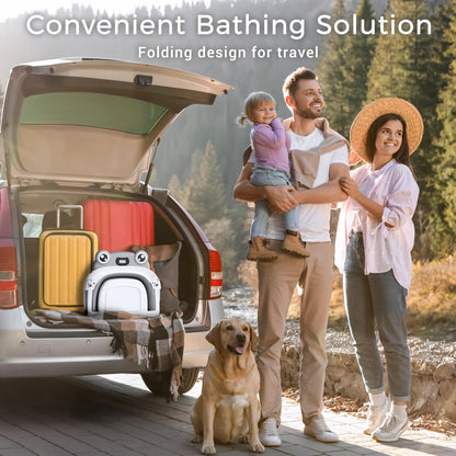 BUNWAG Baby Bathtub, Collapsible Newborn Bathtub for Infant to Toddler with Soft Cushion and Thermometer,Portable Travel Newborn Tub with No-Slip Feet, Baby Shower Gifts, 0-12 Months Baby Bath, Grey