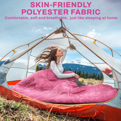 Elevon Sleeping Bag for Adults Teens Kids Cold Warm Weather, Portable Waterproof & Lightweight, Pink