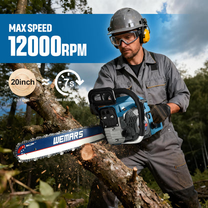 2-cycle 62CC Chainsaw Saw Gas Powered 20" Chain Saws Cordless Petrol Saw Handheld Chainsaw for Cutting Wood Trees Branches(6220C)