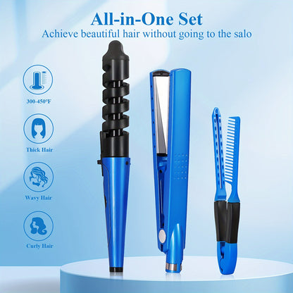 3pcs/1pc Professional Hair Styling Kit, Hair Straightener, Curling Iron with Flat Iron, V-Shaped Hair Brush for Salon, Travel, Home Use, Delicate And Lightweight for All Hair Types, Hair Tools, Holiday Gifts