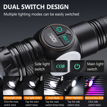 1pc Tactical LED Flashlight with Cob Side Lamp & Red/Blue Light - USB Rechargeable, 5-Mode Operation, Magnetic Base & Hanging Rope