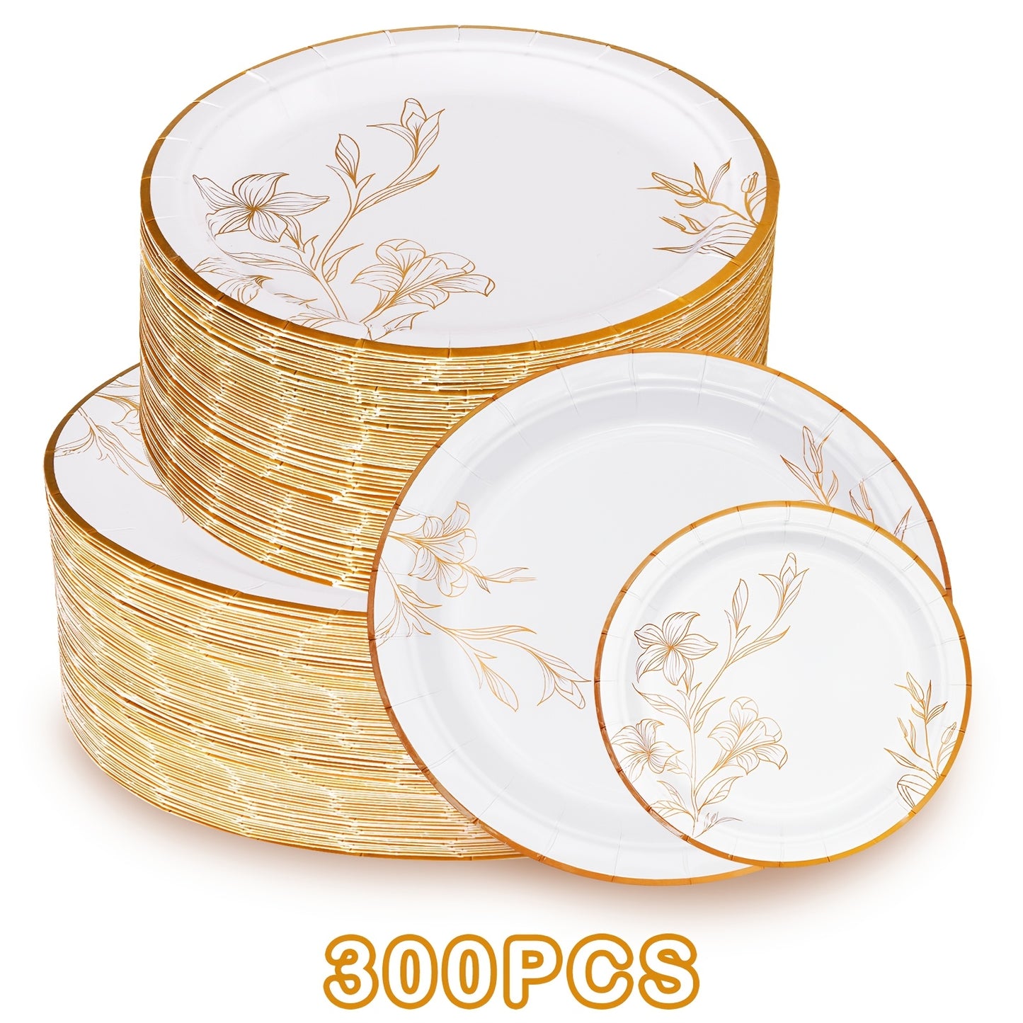 300/200/100 Disposable Tableware Set, Golden Disposable Paper Plates, 9'' Disposable Dinner Plates, 7'' Dessert Plates, Minimalist Family-size Disposable Dinnerware For Wedding Birthday Banquet Anniversary Picnic Thanksgiving Christmas Party Decor