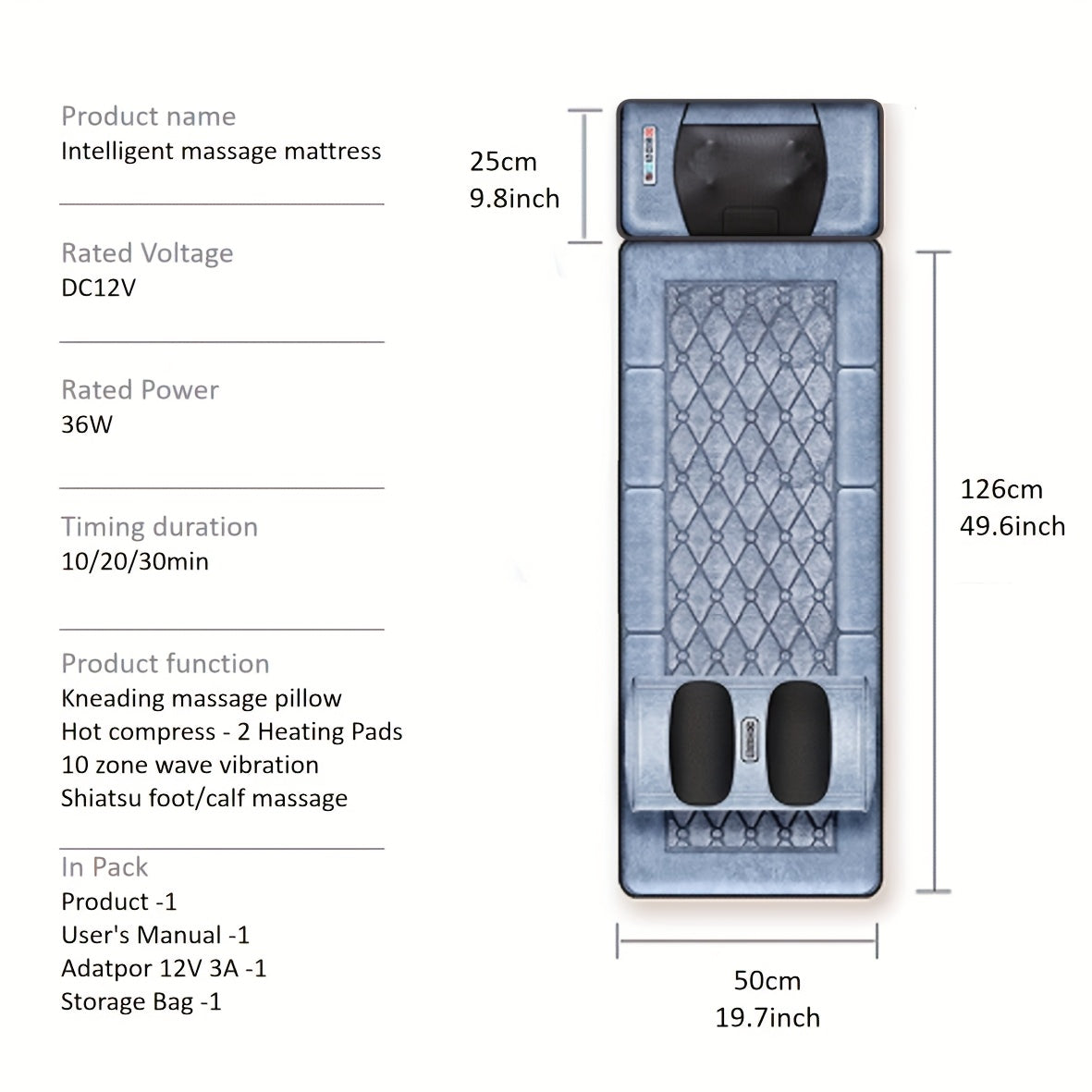 Full Body Massage Pad, 10-zone Wave Vibration, Kneading Massage Pillow, Foot Calf Massage, Back Hot Compress, Storage Bag Included. Mother's Day Gift, Fathers Day Gif