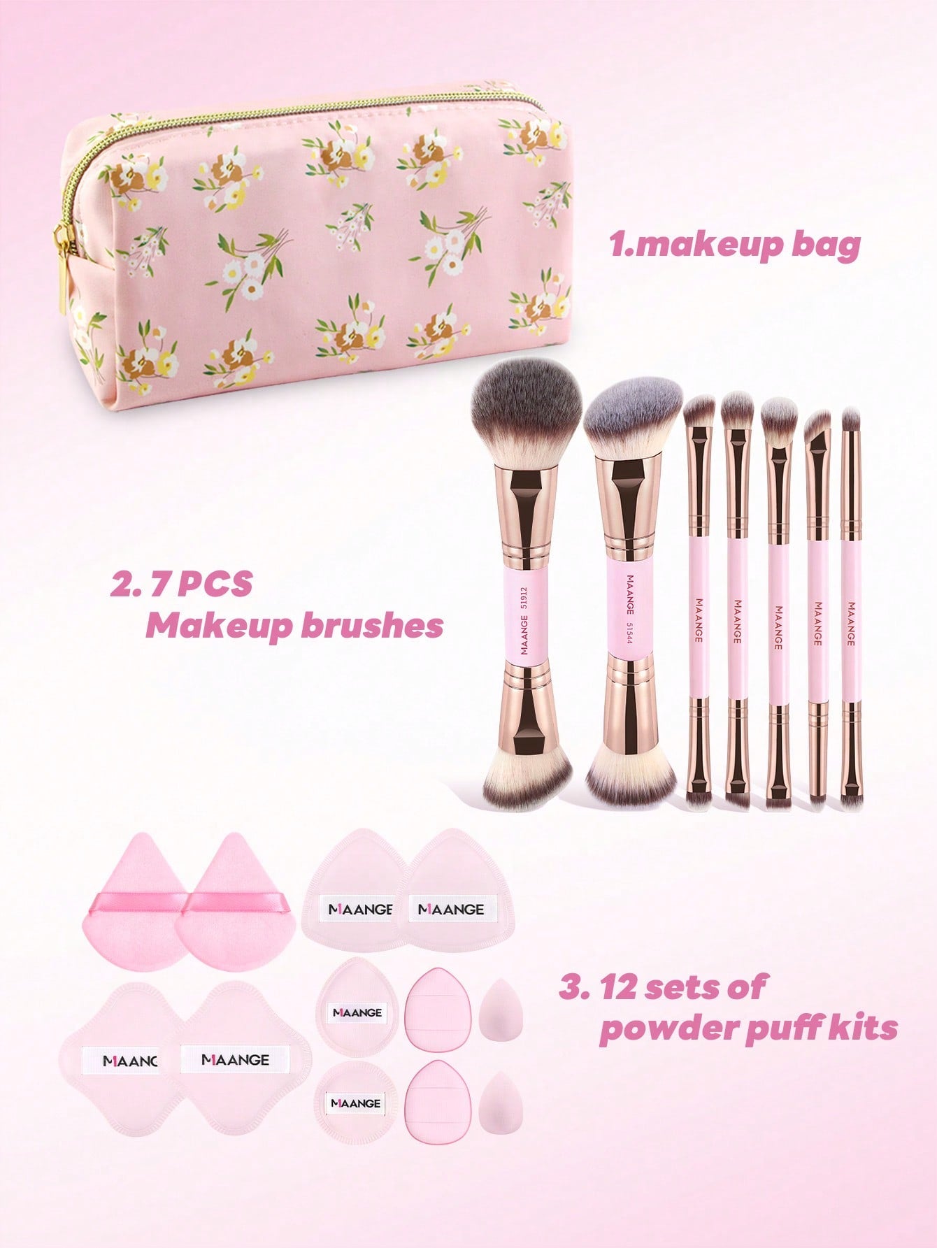 MAANGE 2pcs/5pcs/7pcs/20pcs/41pcs Makeup Tools Set Twin Head Makeup Brush Set With Blush Brush Foundation Brush Finishing Brush Loose Powder Brush Makeup Tools For Traveling