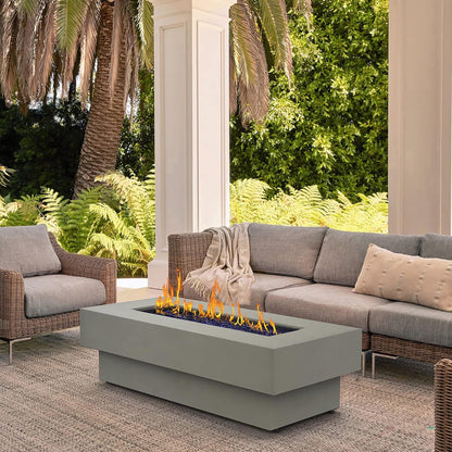 Outdoor Low Profile Fire Table, 48-inch Rectangle Propane Gas Fire Pit Table, 50,000 BTU Modern Firepit w/Lid, Glass Rocks, Cover, Pre-Attached 10ft Propane Hose, Flint Gray