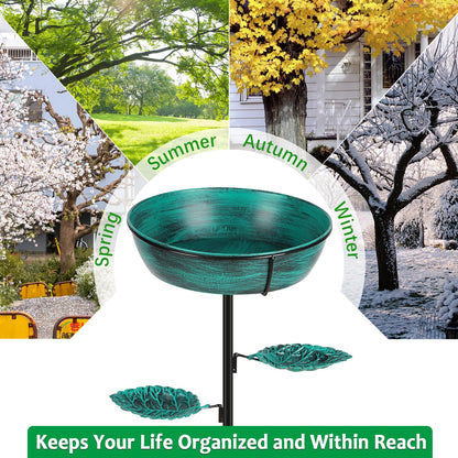 Olpchee Metal Bird Bath for Outdoor - Garden Bird Bath with Removable Bowl Heavy-Duty Base, Winter Birdbath Feeder Rust-Proof Birdbaths for Garden Yard Lawn Decor, Easy to Install(Green)