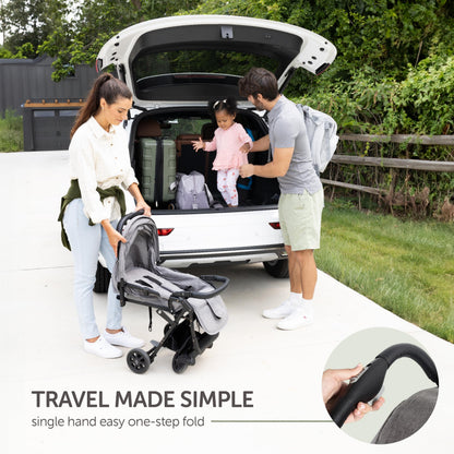 Lightweight Travel Stroller for Baby & Toddlers - Easy Fold & Compact Stroller with Canopy, Storage Basket, Multi-Position Recline & Convenient One-Hand Fold (Grey)