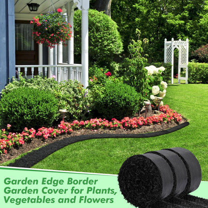 Frienda 4 Roll 120'' x 4.5'' Rubber Mulch for Landscaping Recycled Black Permanent Rubber Mulch Mat Cuttable Garden Edging Border Mat for Garden Plants Walkway Pathway Vegetables and Flowers