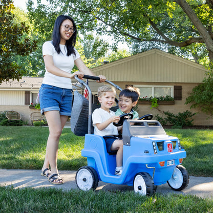 Step2 Side-by-Side Push Around SUV, 2-Seater Kids Push Car with Seat Belts, Dual Steering Wheels & Horns, Adjustable Canopy, Ages 18 months–5 years, Max 100 lbs., Durable Plastic, Blue