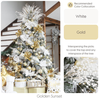 Sea Team 24-Pack Artificial Glitter Berry Stem Ornaments, Decorative Bead Sticks, Glittery Twigs, Picks, Branches for Christmas Tree, Small Vase, Holiday, Wedding, Party (17 Inches, White)