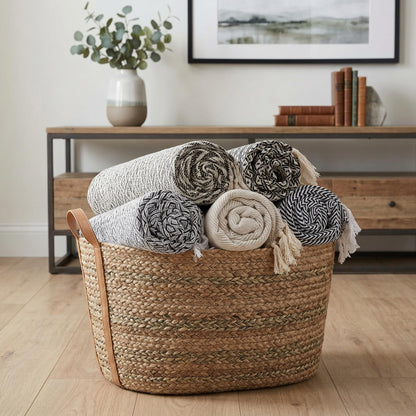 Americanflat 50x60 Throw Blanket - Soft and Breathable Cotton Throw Blanket for Couch, Bed, Chair - Decorative Blankets Perfect for Home, Office, or Outdoor Use - Sage and Beige Herringbone Design