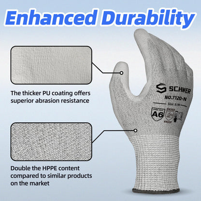 Schwer 6 Pairs Cut Resistant Gloves ANSI A6/A7 (Send Randomly) CR7120 Cut Proof Work Gloves, Touchscreen, for Men and Women Used for Woodworking, Glass Cutting, Construction, Cargo Handling, M