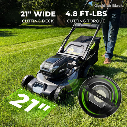 NovorikX 60V 5Ah Self-Propelled Electric Cordless Lawn Mower with 5.0Ah Battery 21-Inch, Brushless Mower for Large Yards, LED Headlight, Rapid Charger 3-in-1 Versatility Obsidian Series