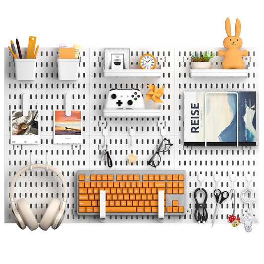 Hogurity Peg Board, 24"x36" Pegboard Wall Organizer, Includes 6PCS White Peg Boards and Accessories, Plastic Peg Board Panels for Craft Room, Office, Kitchen, Gaming Room