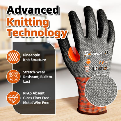 Schwer 12 Pairs Cut Resistant Work Gloves, CR3066 ANSI A4 Cut Proof Gloves with PU Coating, Touch-Screen, Non Slip, Reinforced Thumb, Wire & Fiberglass Free, Durable Working Gloves for Construction, L