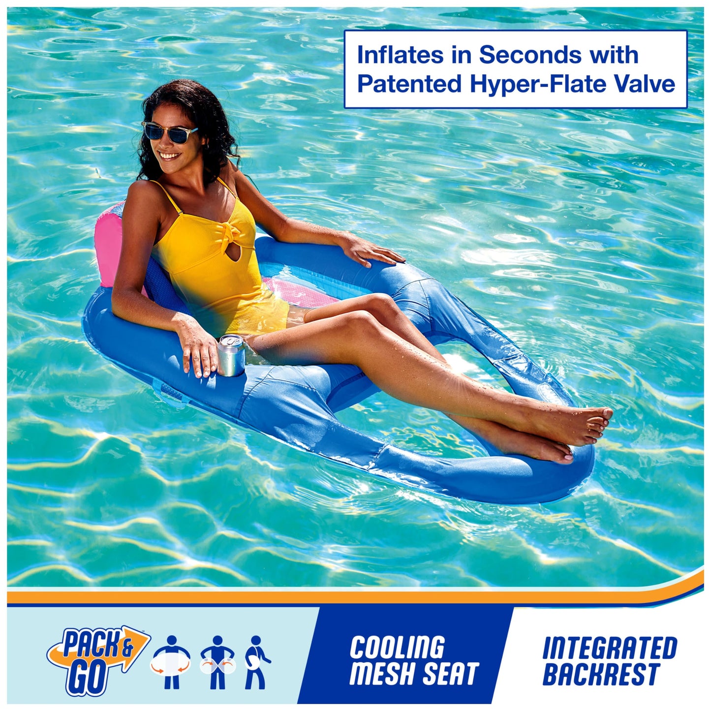 SwimWays Spring Float Premium Recliner Pool Lounger, Inflatable Pool Floats Adult with Fast Inflation for Ages 15 & Up