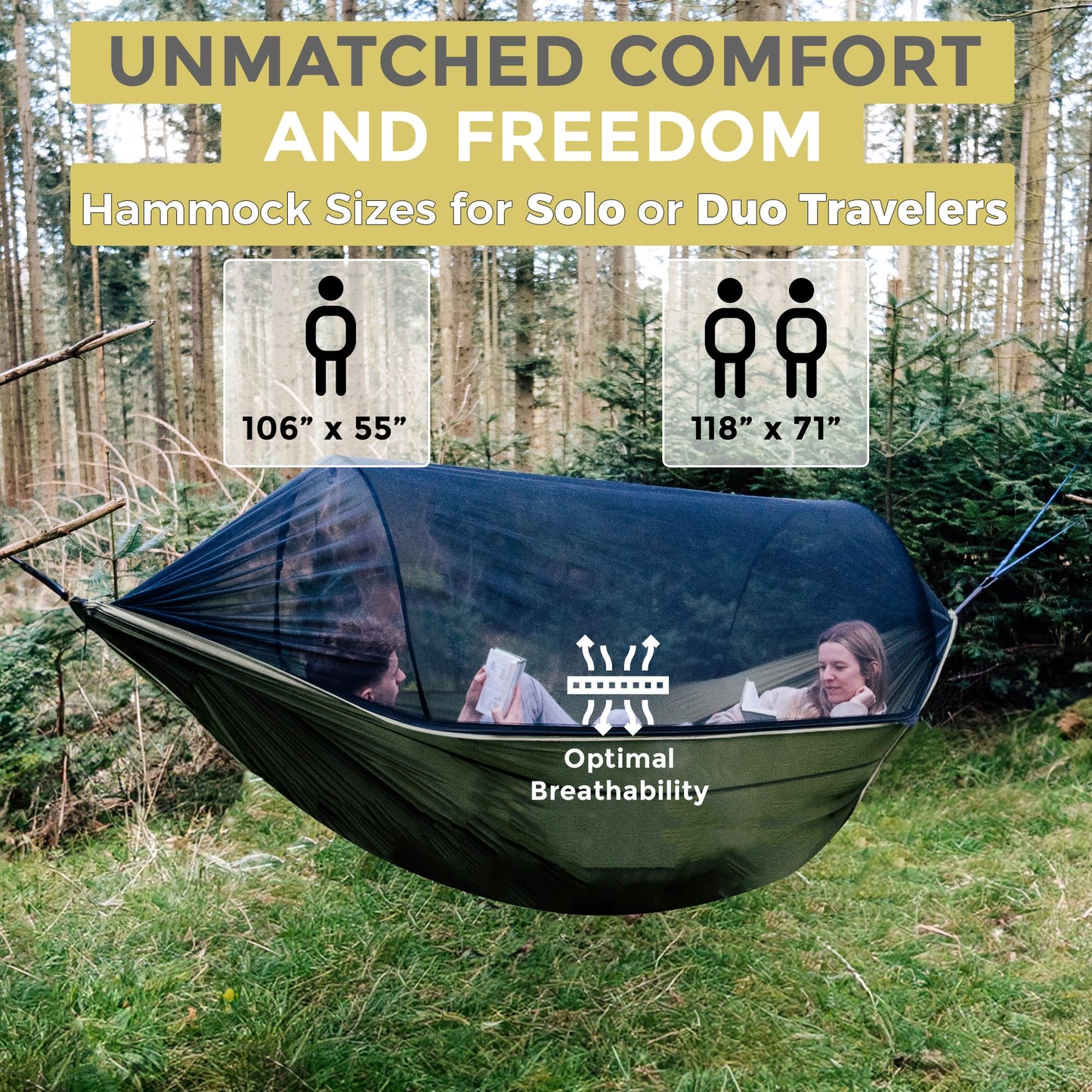 Miztli Camping Hammock -Portable Hammock w/Spacious Net & Tree Straps w/Adjustable Loops, Double and Single Hammock for Outdoor, Indoor, Hiking and Travel