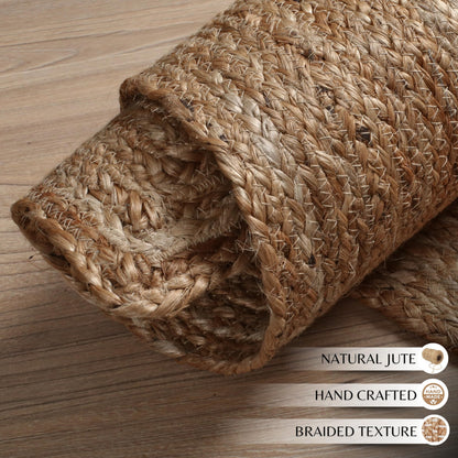 Ramanta Home Hand Woven Jute Braided Rug 2'x3' - Natural, Boho Reversible Floor Carpet for Living Room, Farmhouse Accent Rugs for Kitchen, Nursery, Kids Room, Bedroom, Patio - 24X36 Inch