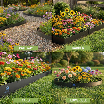 20ft. Metal Edging for Landscaping, Black Galvanized Steel Landscape Edging with 7 Stakes and a Pair of Gloves, Bendable Hammer-in Metal Lawn Edging for Fence, Flower Beds (6 Pack, 40" L x 8" H)