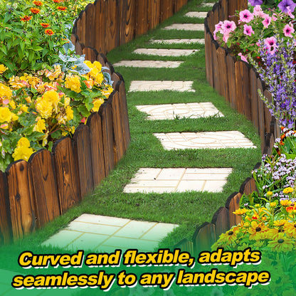 Rustic Pine Wood Garden Fence - 13.2ft Total Length (2pcs 6.6ft L*12in H) Easy to Install Sturdy Wooden Landscape Edging Border, No Fading Planter Fencing for Yard Flower Bed Lawns Pathway Tree