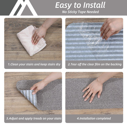 COSY HOMEER Stair Treads Non-Slip Carpet Mat 28inX9in Indoor Stair Runners for Wooden Steps, Stair Rugs for Kids and Dogs, 100% Polyester TPE Backing 4pcs,Grey,Protect Floor