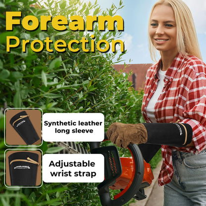 HANDLANDY Long Gardening Gloves for Men & Women, Pigskin Leather Rose Pruning Gloves, Breathable Thorn Proof Gauntlet Glove (Coffee Brown, M)