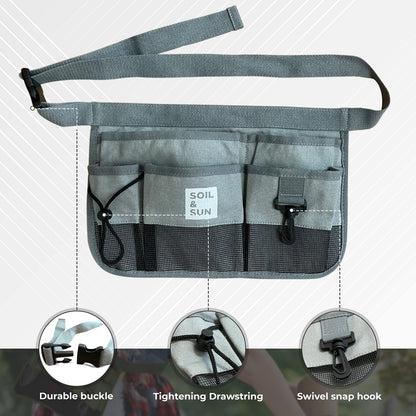 Soil & Sun Garden Tool Belt for Women, Tool Apron, Utility Belt Women, Teacher, Canvas Waist Apron with Pockets, Garden Aprons (Grey)