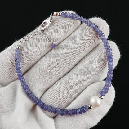 CRYSTALIS Natural Tanzanite And Freshwater Pearl Beaded Bracelet, Elegant Beads Crystal, Chakra Bracelet, Healing Bracelet, Gemstone Jewelry, 925 Sterling Silver 8 inch