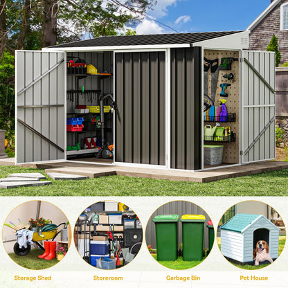 DWVO Outdoor Storage Shed, Waterproof Metal Garden Shed with Lockable Door, Storage Shed for Bike, Garbage Can, Lawnmower, Tool (4 x 8 FT)