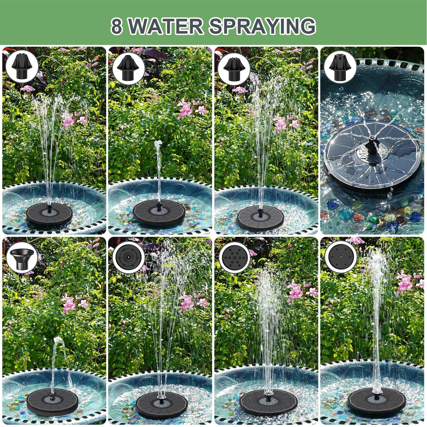 Yzert Solar Fountain for Bird Bath Direct Sunlight High Efficiency 3.5W Glass Panel Solar Water Fountain Outdoor Garden Flower (Black)
