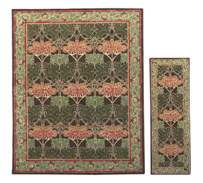 Blackamoor Rugs Handmade Area Rug Vintage Floral Pattern Green Red Brown - Without Duty and tariffs- Cecil Green (2'x2')