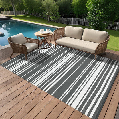 Jojoka Modern Outdoor Rug Reversible Plastic Straw Rug, Geometric Lines Pattern, UV-Resistant Portable Camping Carpet for Patio, RV, Deck, Trailer & Poolside