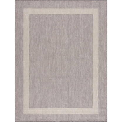 CAMILSON Outdoor Rug 8x10,Modern Outside Rugs for Patios Porches Waterproof Durable Washable Non-Shedding, Easy-to-Clean Indoor Outdoor Area Carpet (8 x 10, Bordered - Gray/White)