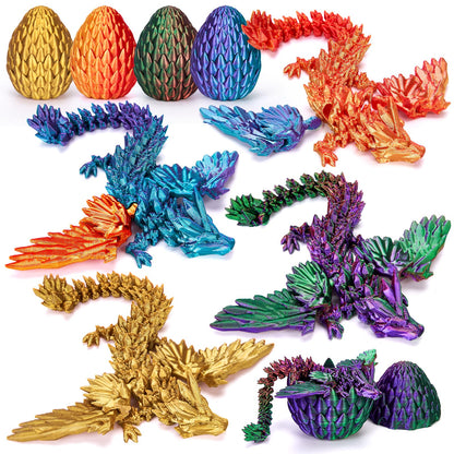 TBOLINE 4PCS 3D Printed Dragon with Wings and Egg, Surprise Egg with Flying Dragon Inside, Small 3D Printer Dinosaur Eggs Party Favors Toy Classroom Prizes Girls for Kids Gifts 5-7 8-12